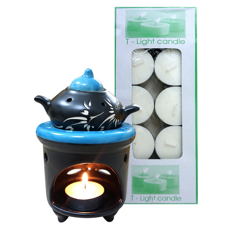 Combo Đèn Xông Tinh Dầu Nến Hình Ấm Milaganics + Nến Tealight (Hộp 10 Viên)