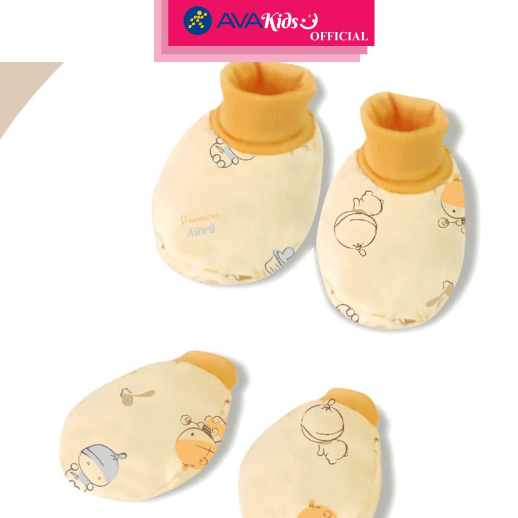 Bộ bao tay, bao chân phối bo in họa tiết Babymommy - Màu ngẫu nhiên (0 - 3 tháng)