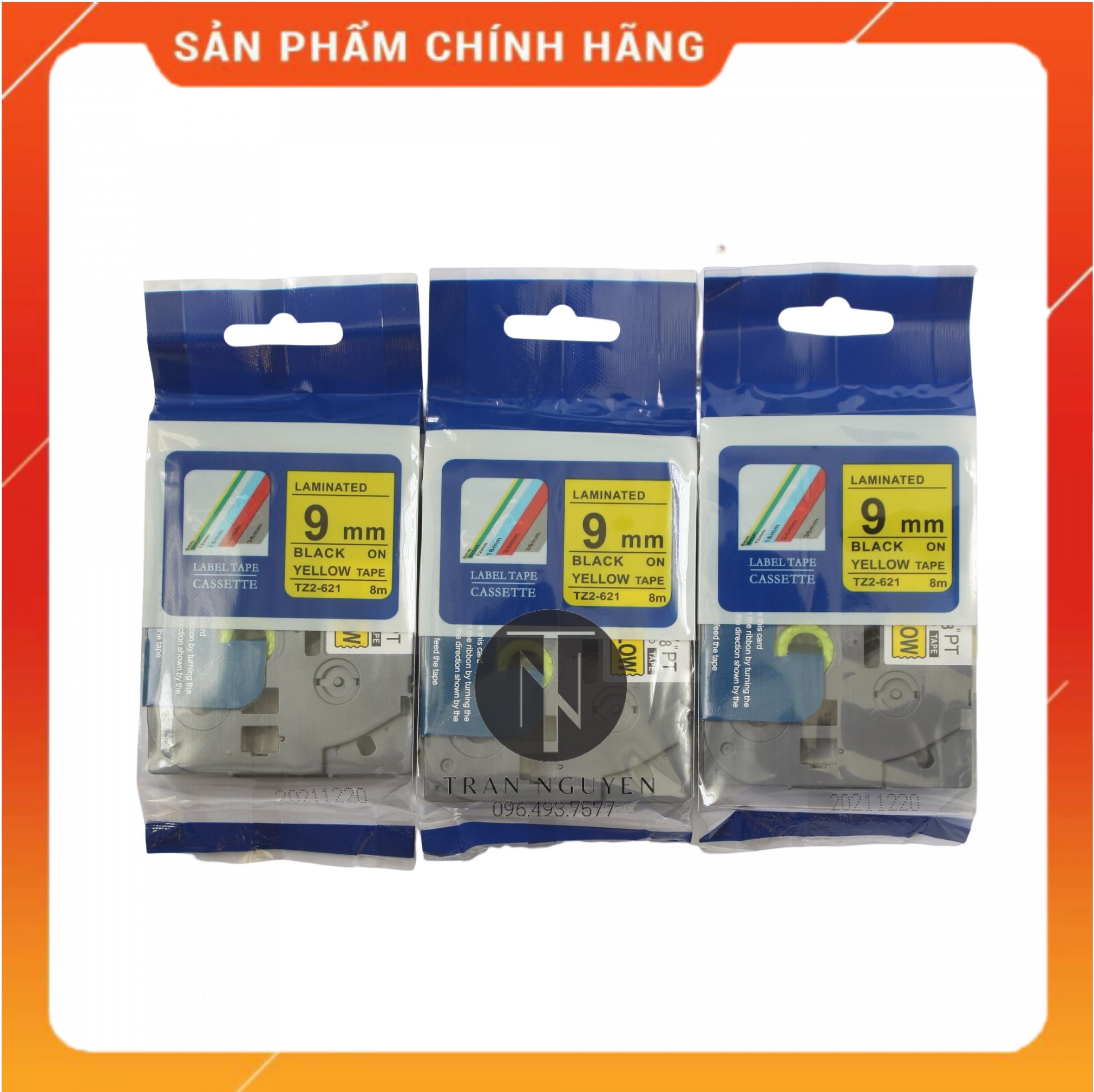 Nhãn In đa lớp Tz2-621 - Đen nền vàng 9mm x 8m - Hàng nhập khẩu
