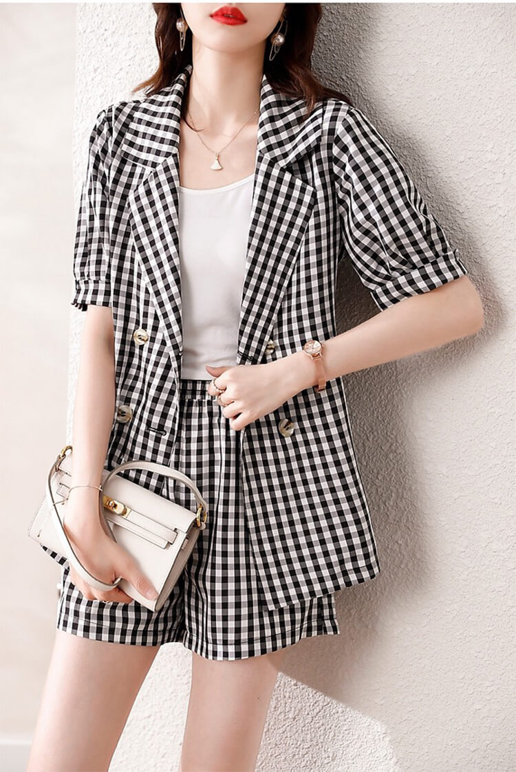Set vest caro tay phồng 3 món