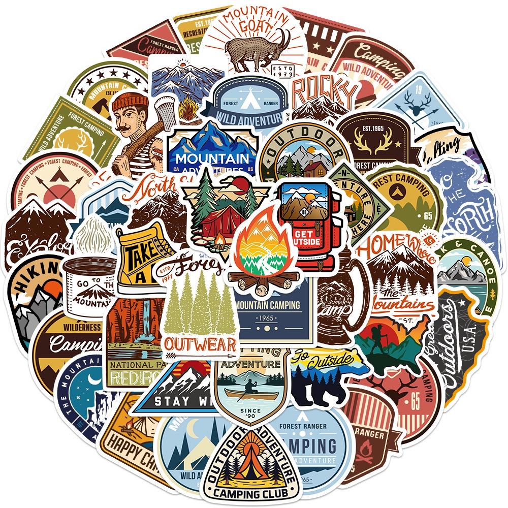 Set 50 Cái STICKER Chủ Đề Camping Chống Thấm Nước Trang Trí Điện Thoại , Laptop , Vali Siêu Cute