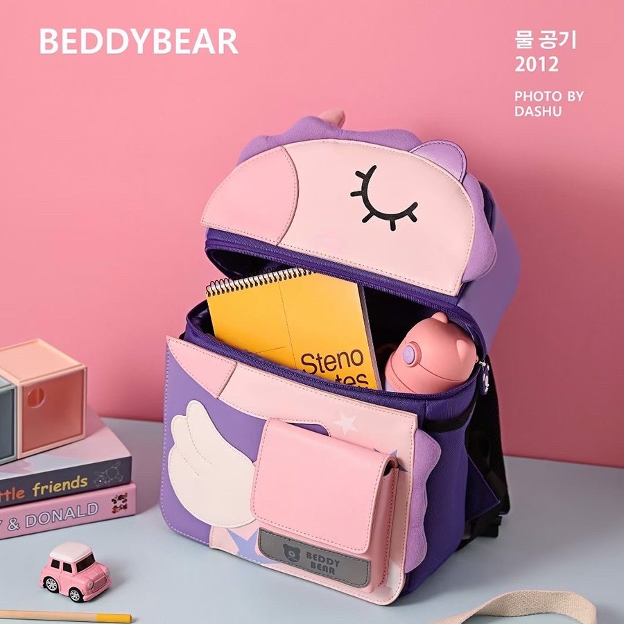 Balo Chống Gù Lớp 1-3 BEDDYBEAR Bé Gái Họa Tiết Kỳ Lân BJX-MQ-KYLAN - Hàng Chính Hãng