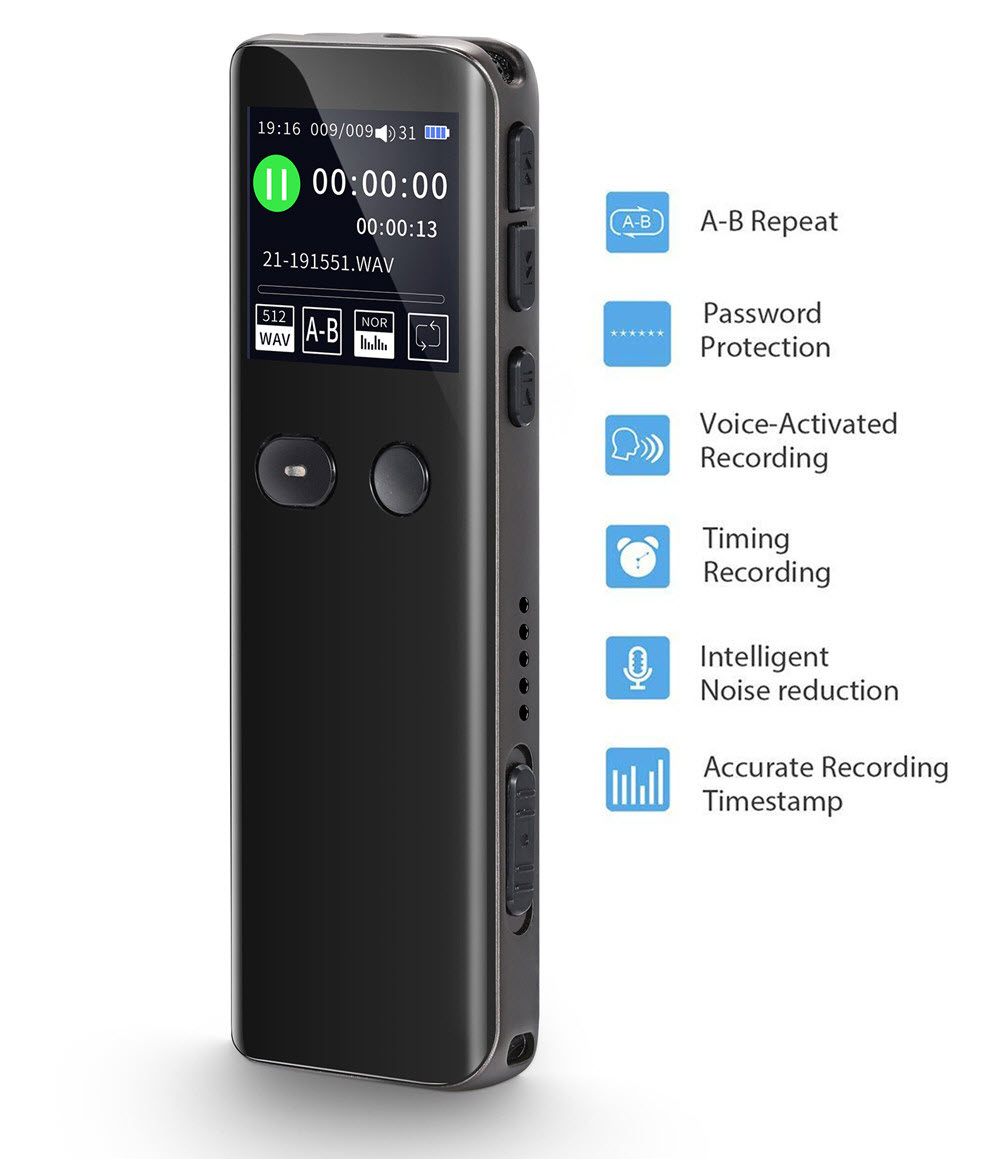 ROGTZ - Máy Ghi Âm Kỹ Thuật Số GA330/V33 Bộ nhớ 8Gb Pin Lithium 280mAh 20h Loại bỏ tạp âm Loa ngoài Hi-Fi Ghi âm rảnh tay Lưu trữ thông minh Bảo vệ mật khẩu Kết nối dễ dàng USB2.0 Định dạng WAV MP3 Phát nhạc WMA FLAC MPO3 APE OGG - Hàng Chính Hãng