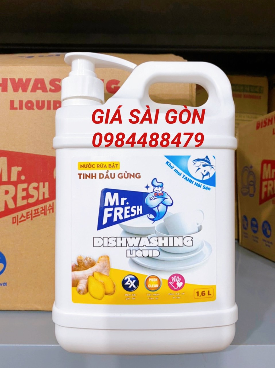 Nước rửa chén bát siêu sạch Mr Fresh 1,6L Tinh Dầu Gừng