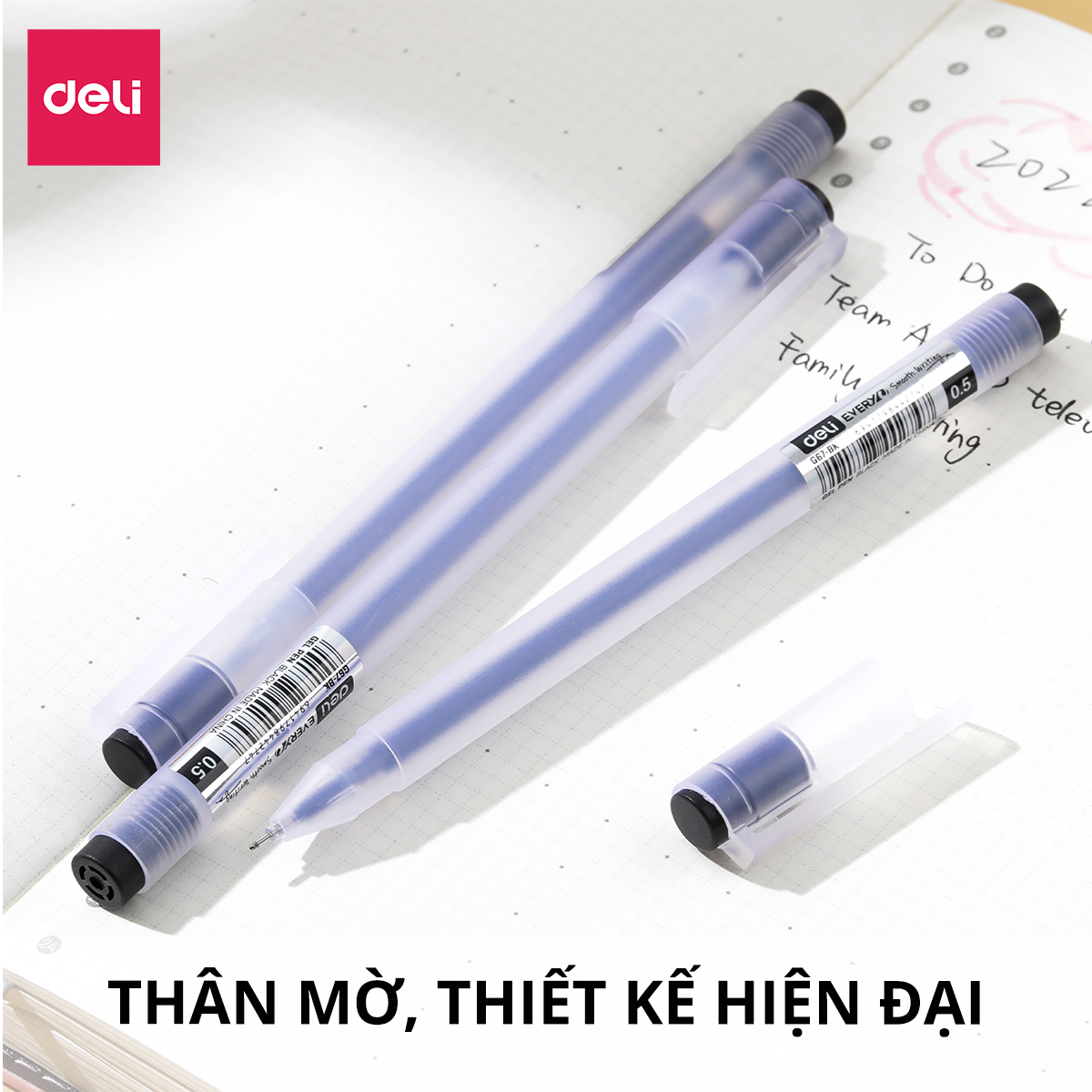 Bút Mực Gel 0.5mm / Bút Bi Nước Mực Gel / Bút Mực Khô Nhanh/ Bút Ghi Chép Cơ Bản Nhiều Màu Lựa Chọn Deli – Mực Đen/ Xanh/ Đỏ - Phù Hợp Ghi Chép Sổ Tay Trang Trí Sổ Kế Hoạch Planner - EG67