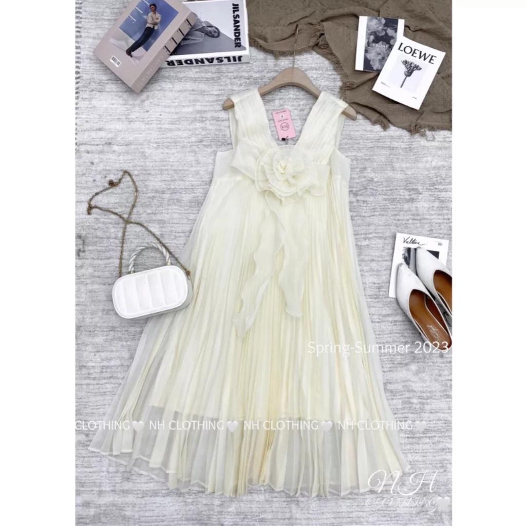 VÁY ĐI CHƠI, VÁY BABYDOLL XẾP LY HOA DÁNG DÀI XÒE CỰC SANG LUN Ạ - Avocado