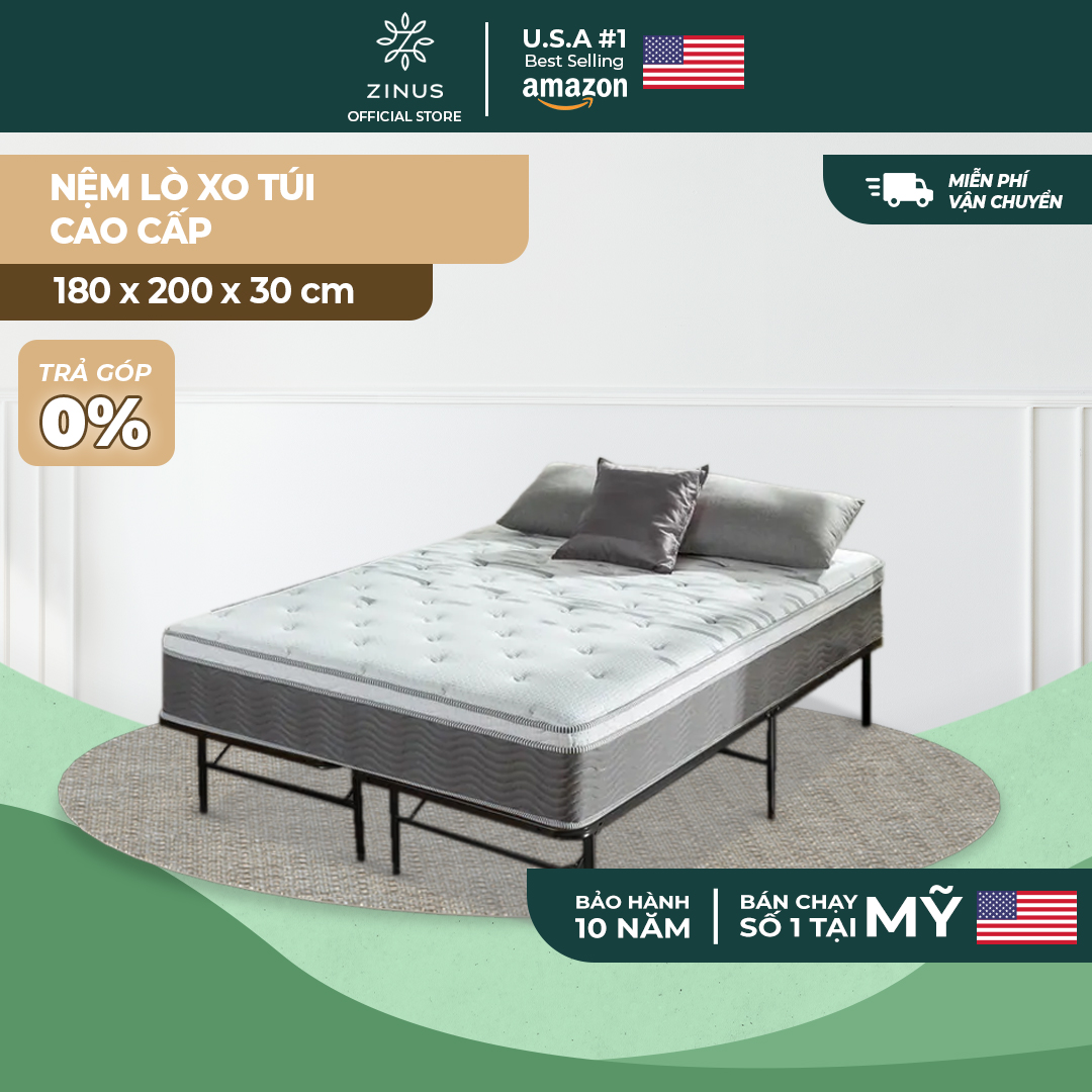 Nệm lò xo túi hút chân không cao cấp Zinus - Extra Firm Spring Mattress