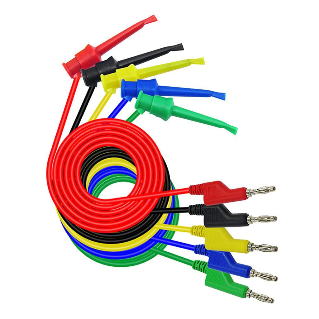 10 Pcs 5 Colors 4mm Banana Plug to Clip Test Leads Silicone Testing Wire
