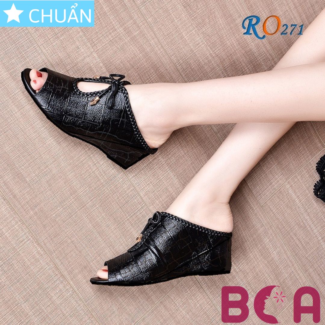 Giày đế xuồng nữ 7p màu đen RO271 ROSATA tại BCASHOP hở mũi, quai phối nơ phong cách trang nhã và thanh lịch