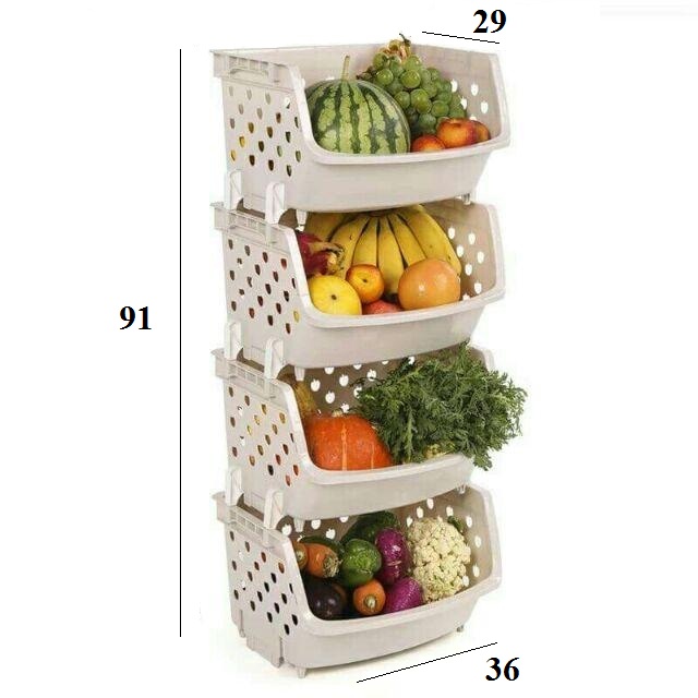 Kệ rổ nhựa 4 tầng đựng đồ đa năng cao cấp dễ tháo lắp, không nắp và bánh xe