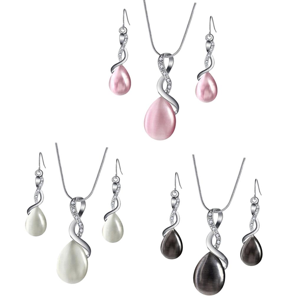 Necklace Earrings Set Waterdrop Teardrop Bridal Jewelry Set Pink + Pink
