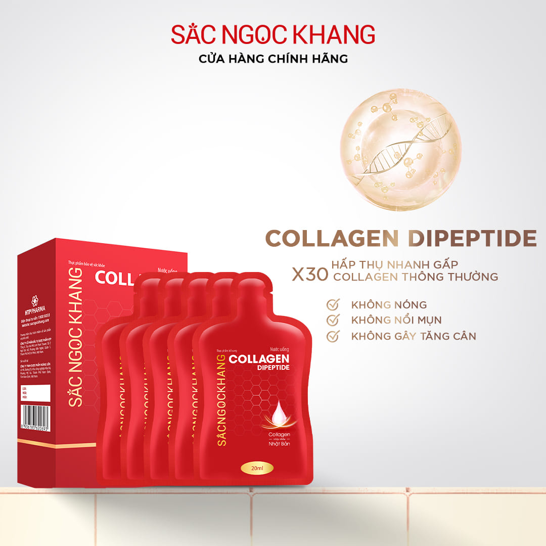 Nước uống đẹp da Collagen Dipeptide Sắc Ngọc Khang tinh khiết nhập khẩu từ Nhật Bản, đạt chuẩn hàm lượng hấp thụ nhanh & vượt trội giúp trẻ hóa làn da - săn chắc và sáng mịn