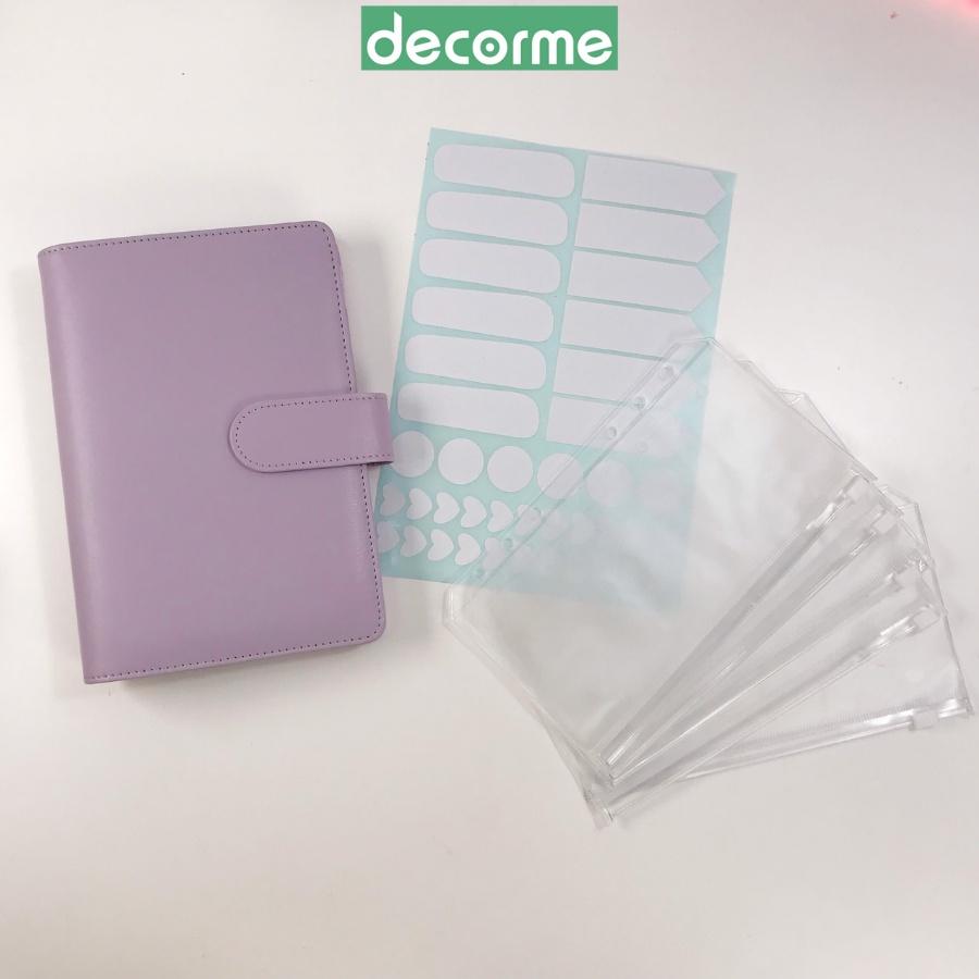 Sổ Tiết Kiệm Khóa Kéo Kèm Túi zip pvc chia ngăn phụ kiện sổ còng planner A5 A6, DECORME