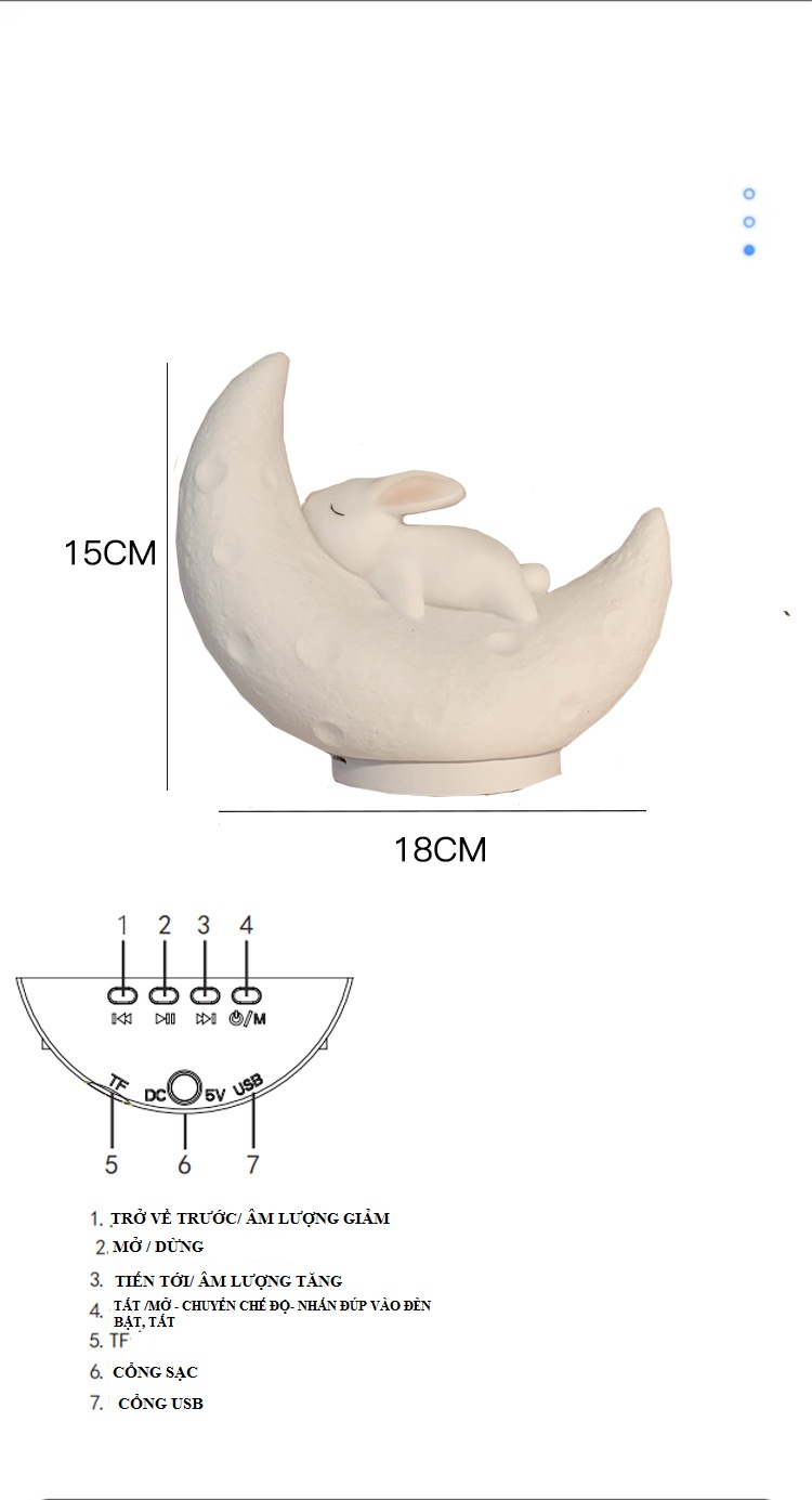 Đèn ngủ mặt trăng ,loa kết nối bluetooth, cổng USB cho chất lượng âm thanh sống động,nghe đài FM (Hàng nhập khẩu)