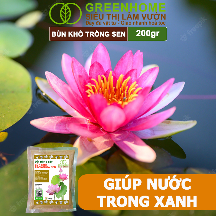 Bùn Khô Trồng Hoa Sen Greenhome, Gói 200gr, Phù Hợp Cây Thuỷ Sinh, Ngập Nước, Cho Hoa To, Lâu Tàn, Tốt Lá