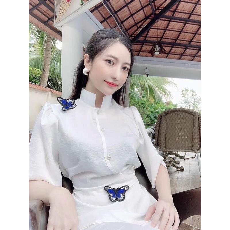 thời trang nữ, lụa cổ tàu đính bướm, đồ đi chùa, đồ lam cao cấp