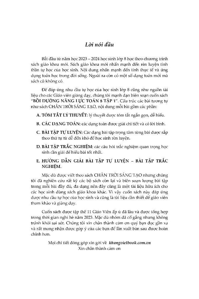 Bồi Dưỡng Năng Lực Toán 8 - Tập 1