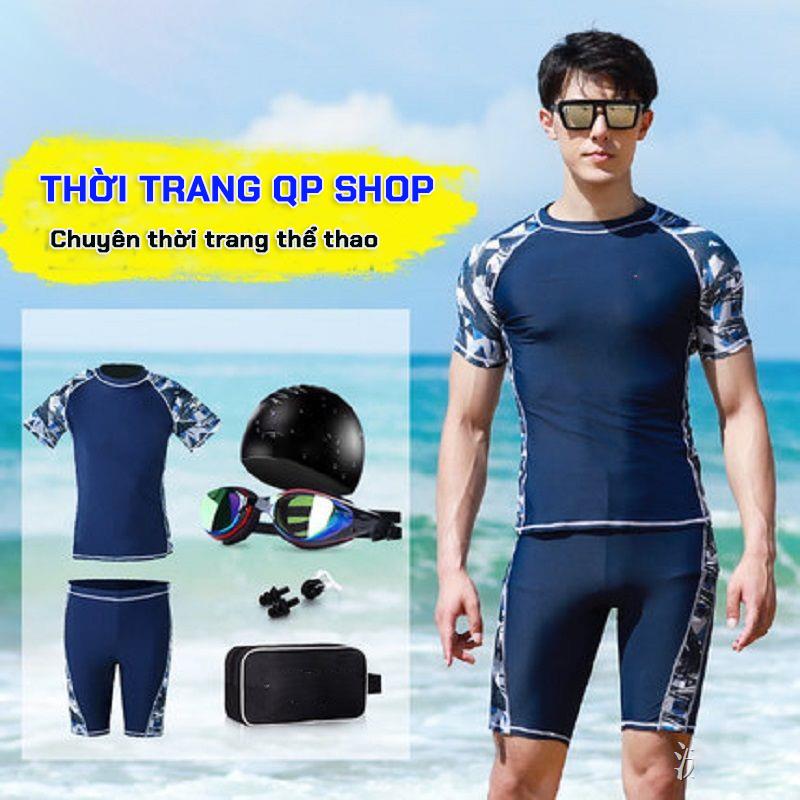 Đồ bơi nam kín đáo 2 mảnh cho bơi lội chuyên nghiệp cao cấp chất liệu thun mềm mại QN005