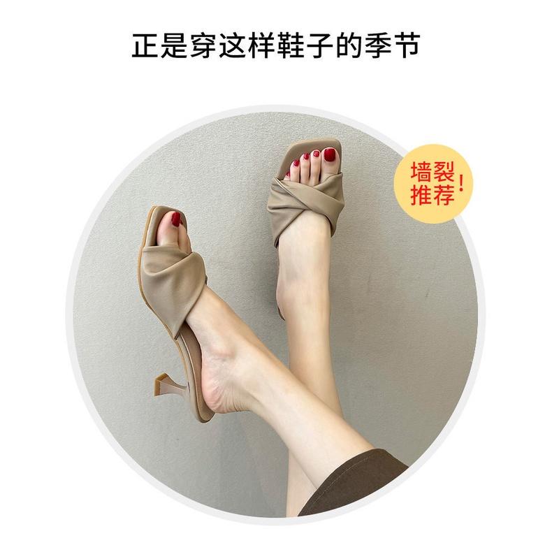 Office slippers women wear out in summer, new French style temperament in spring 2022, thin heels and high heels, retro sandals