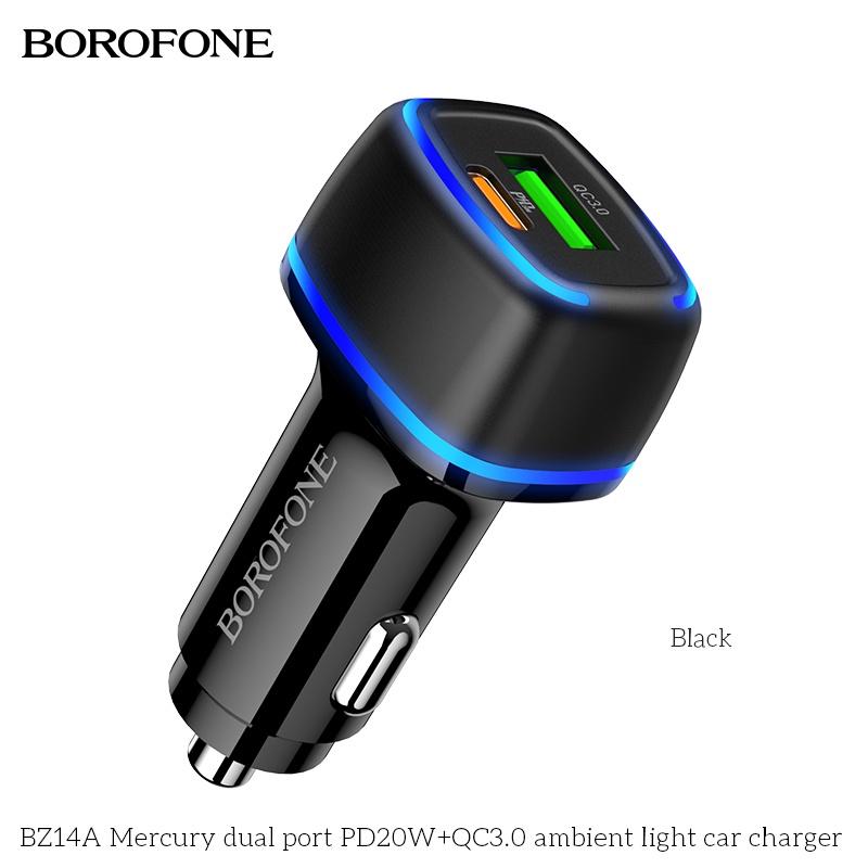 Tẩu sạc nhanh ô tô Type C BOROFONE XẢ KHO Cốc sạc nhanh ô tô 2 cổng USB - Type C - PD20W, QC3.0