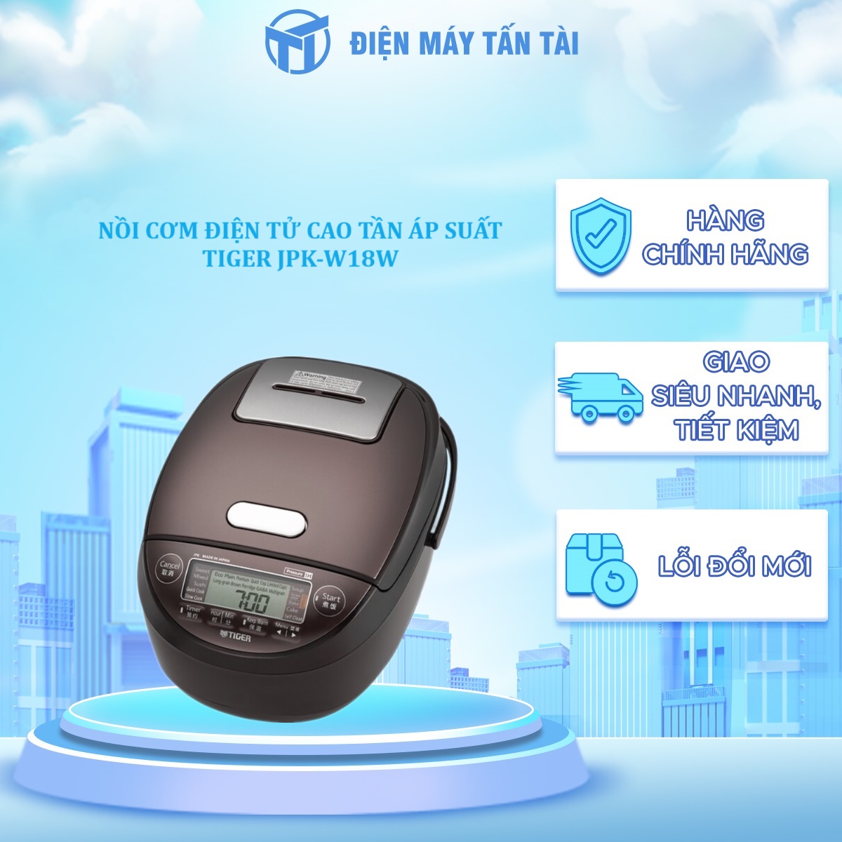 JPK-W18W - NỒI CƠM ĐIỆN TỬ CAO TẦN ÁP SUẤT TIGER JPK-W18W - Hàng Chính Hãng
