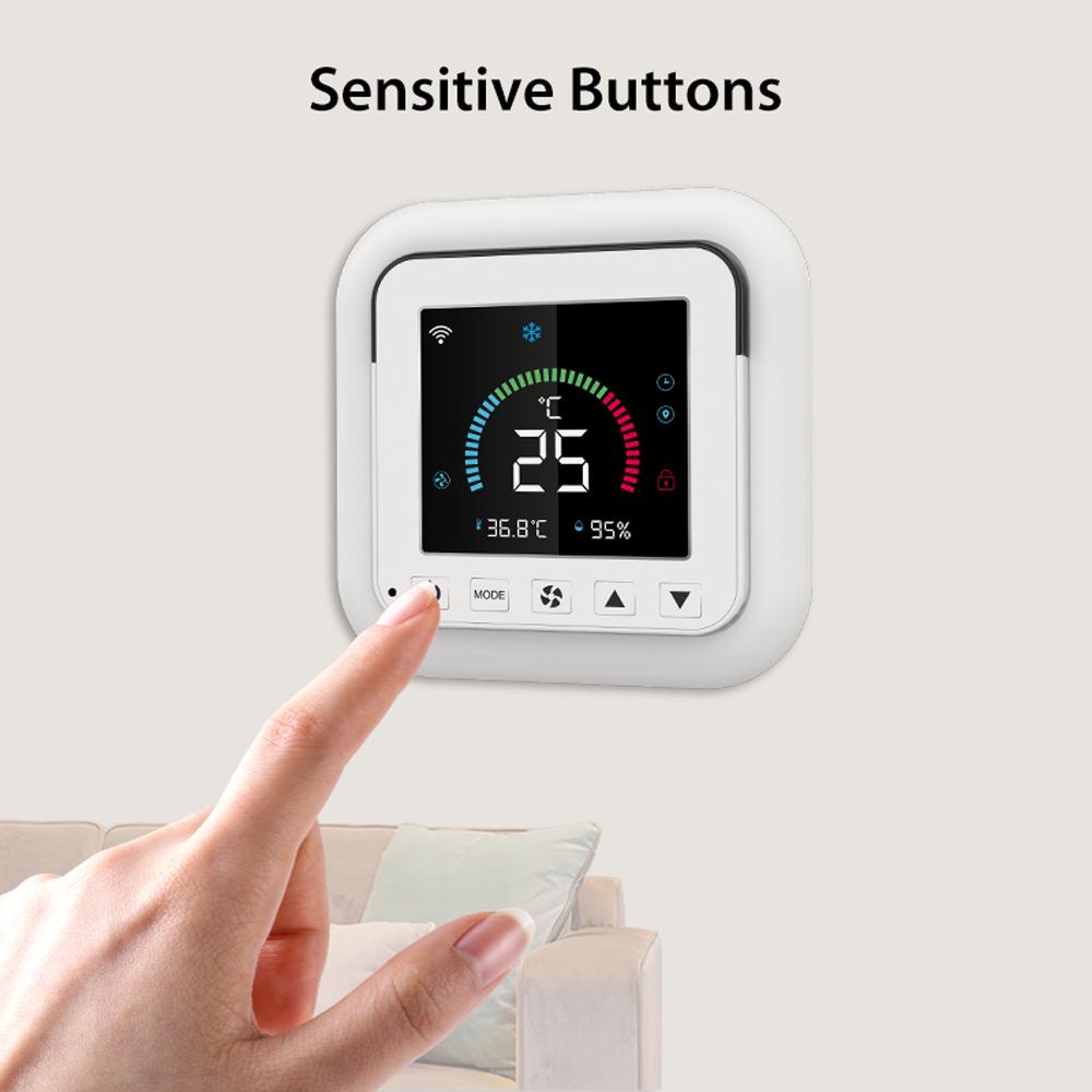 Tuya WiFi Intelligent Temperature Humidity Infrared Controller USB Power Supplys Home Living Room Bedroom Air Conditioner Thermostat LCD Display Screen with Backlight APP Remotes Control