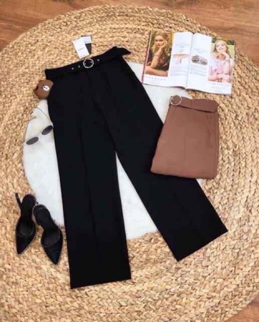 Quần culottes ống rộng kèm đai tròn chất tuyết mưa cao cấp đẹp như hình