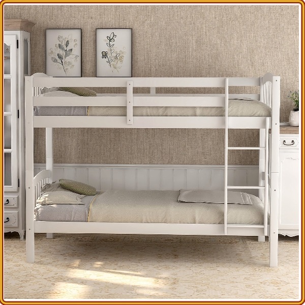 Giường 2 tầng Tundo màu trắng cầu thang treo