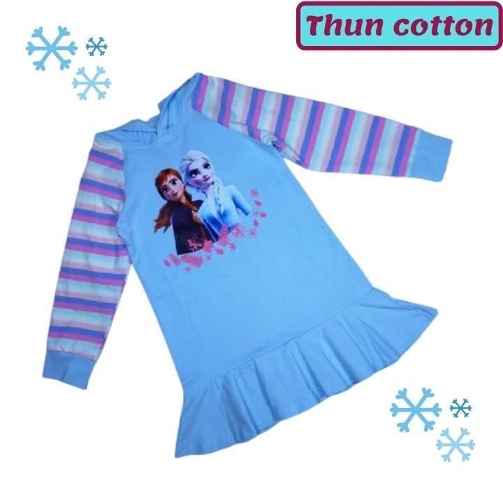 Đầm bé gái Elsa tay dài từ 10-42kg- đầm xòe có nón thun cotton thấm hút mồ hôi - Hương Nhiên