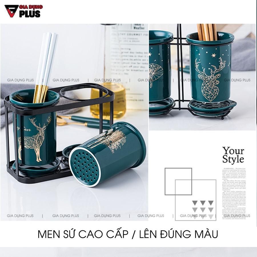 Hộp đựng đũa sứ, thìa, muỗng sứ dán tường &amp; đặt bàn - màu xanh ngọc lục bảo (xanh cổ vịt