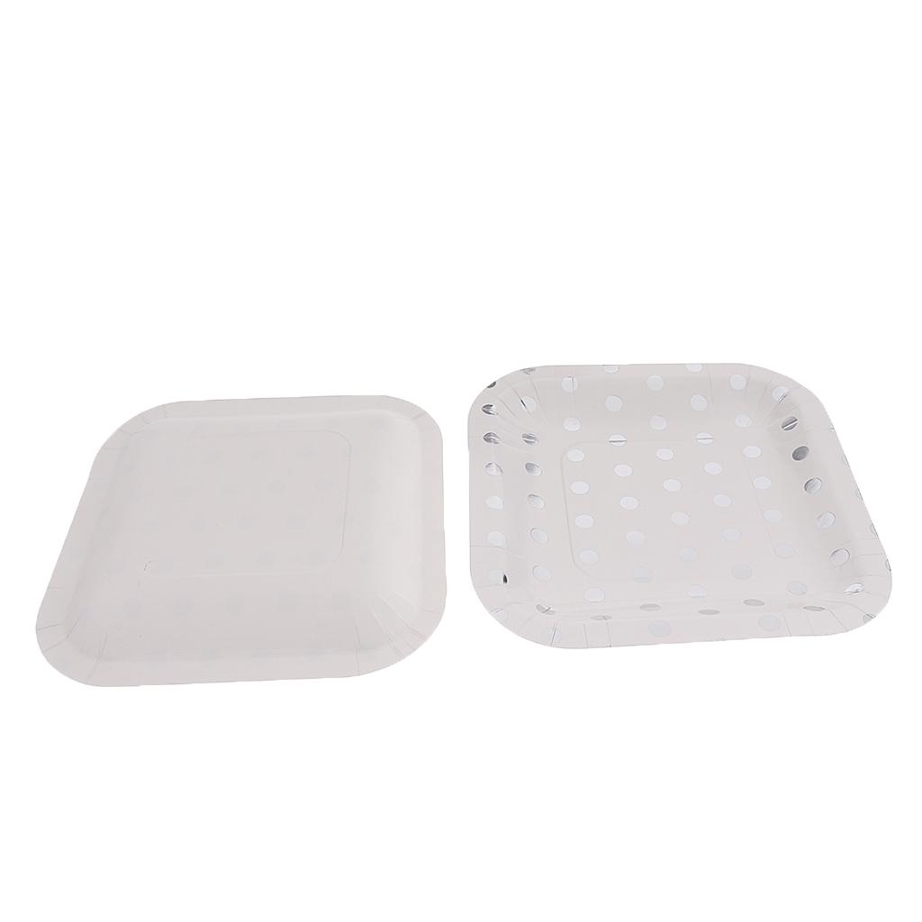 5x6 Shiny Silver Polka Dots Paper Plates Party Disposable Tableware Decoration