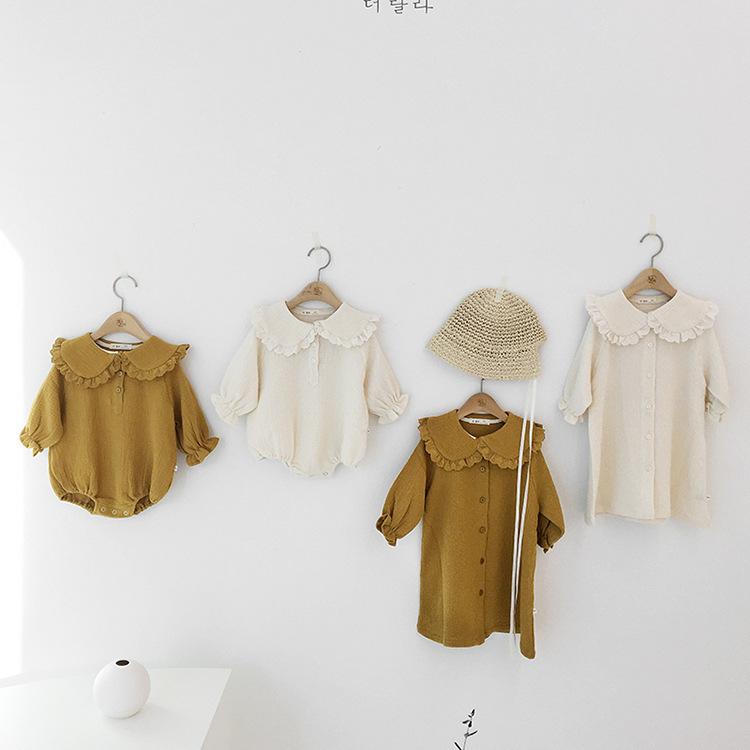 Bé Thu Xuân Quần Áo Trẻ Sơ Sinh Bé Sơ Sinh Bé Gái Bodysuit Cotton Quần Áo Bộ Trang Phục Ren Cổ Áo Liền Quần Đùi Bé Trai Playsuit