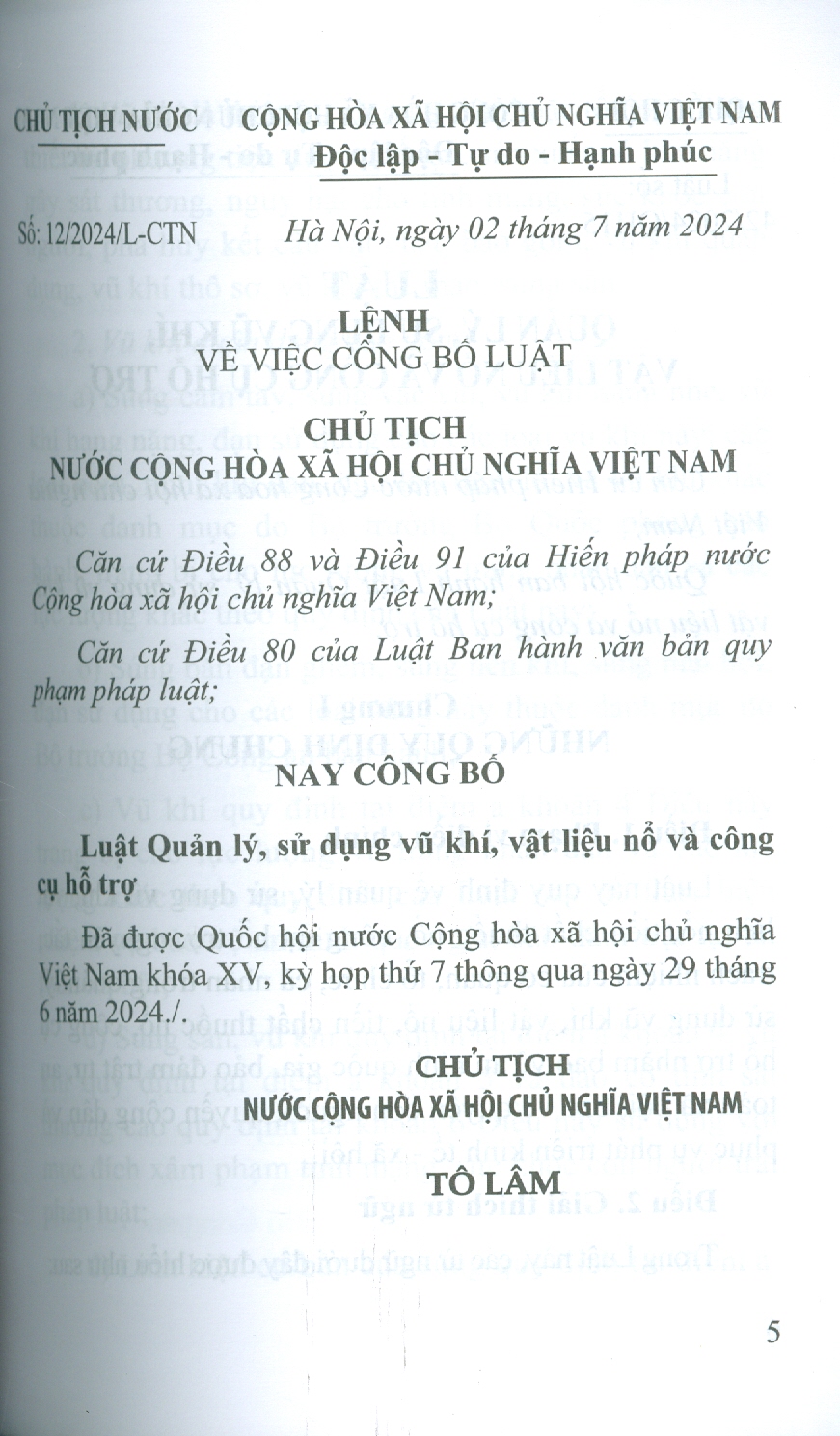 Luật Quản Lý, Sử Dụng Vu Khí, Vật Liệu Nổ Và Công Cụ Hỗ Trợ Năm 2024