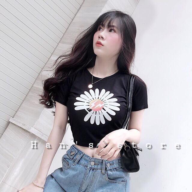 ÁO CROPTOP IN HOA CÚC (KÈM ẢNH THẬT