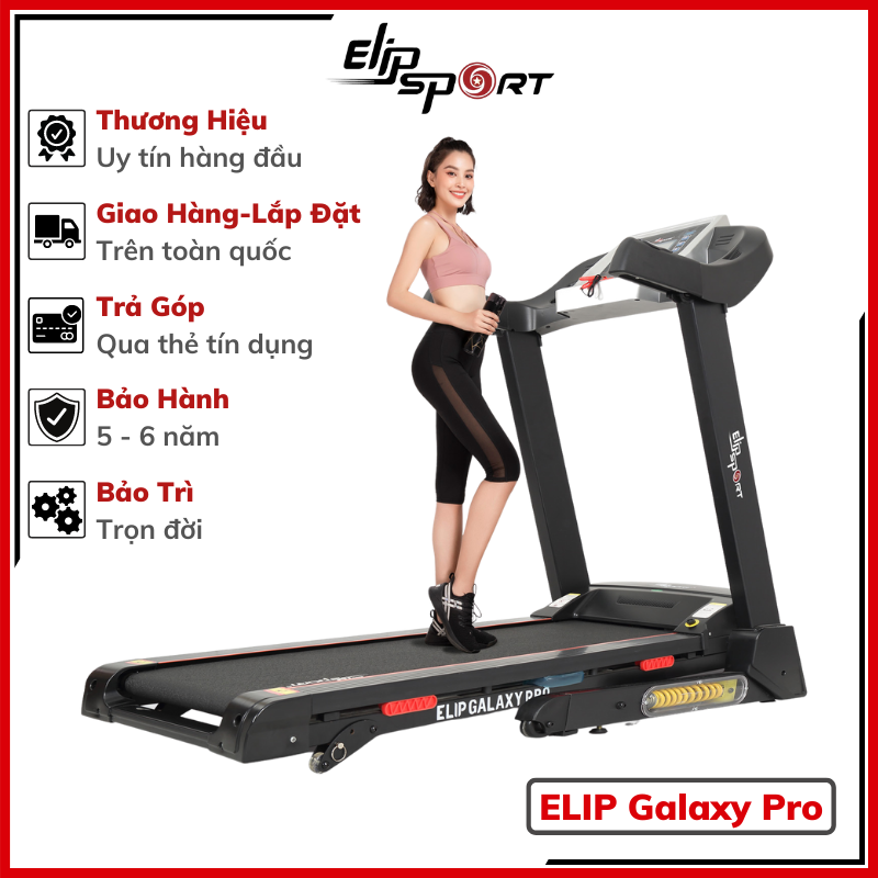 Máy Chạy Bộ Điện ELIP Galaxy Pro Chính Hãng, Động Cơ Mạnh Mẽ, Hoạt Động Êm Ái, Thảm Chạy Chống Trượt