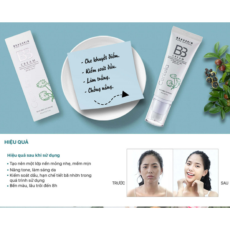 Kem nền kiểm soát dầu Beauskin Centella Cica BB Cream Hàn Quốc 45ml + Móc khóa