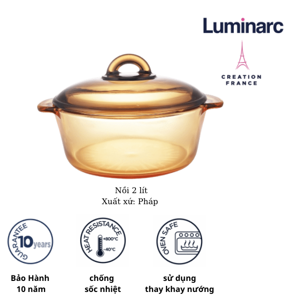 Bộ 2 Nồi Thuỷ Tinh Luminarc Amberline Granite 2 Lít/ 3 Lít (Bảo Hành 10 năm)-LUGR23