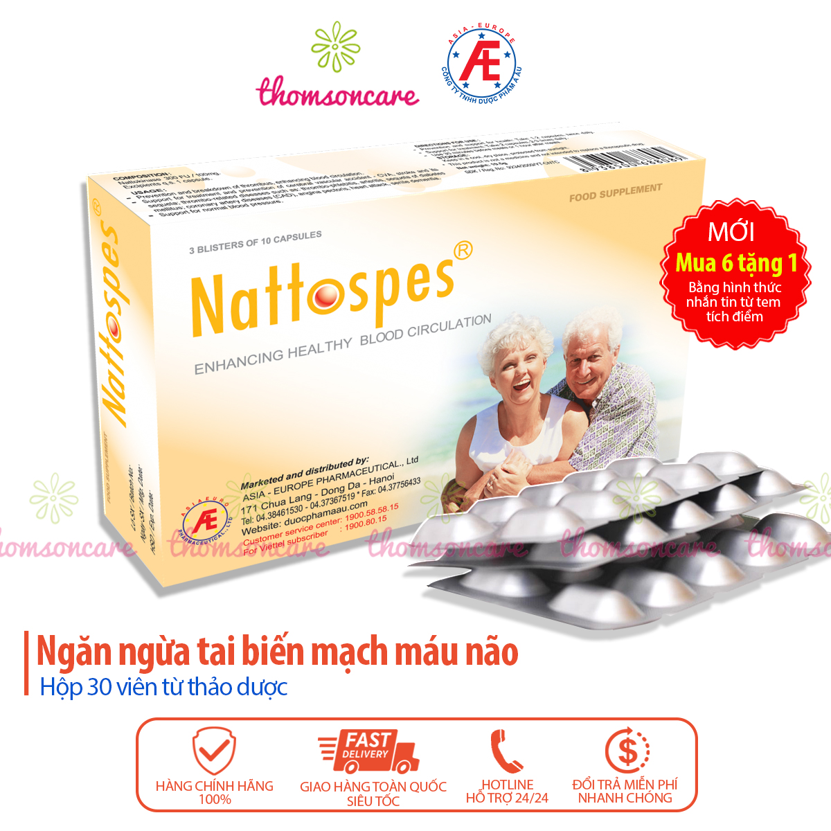 Nattospes - Có tem tích điểm chính hãng - Hỗ trợ hoạt huyết dưỡng não, ngăn ngừa tai biến, ổn định huyết áp