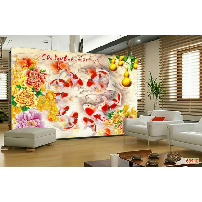 Tranh dán tường hoa 3D KT ngang 1.25m*0.8m có keo sẵn