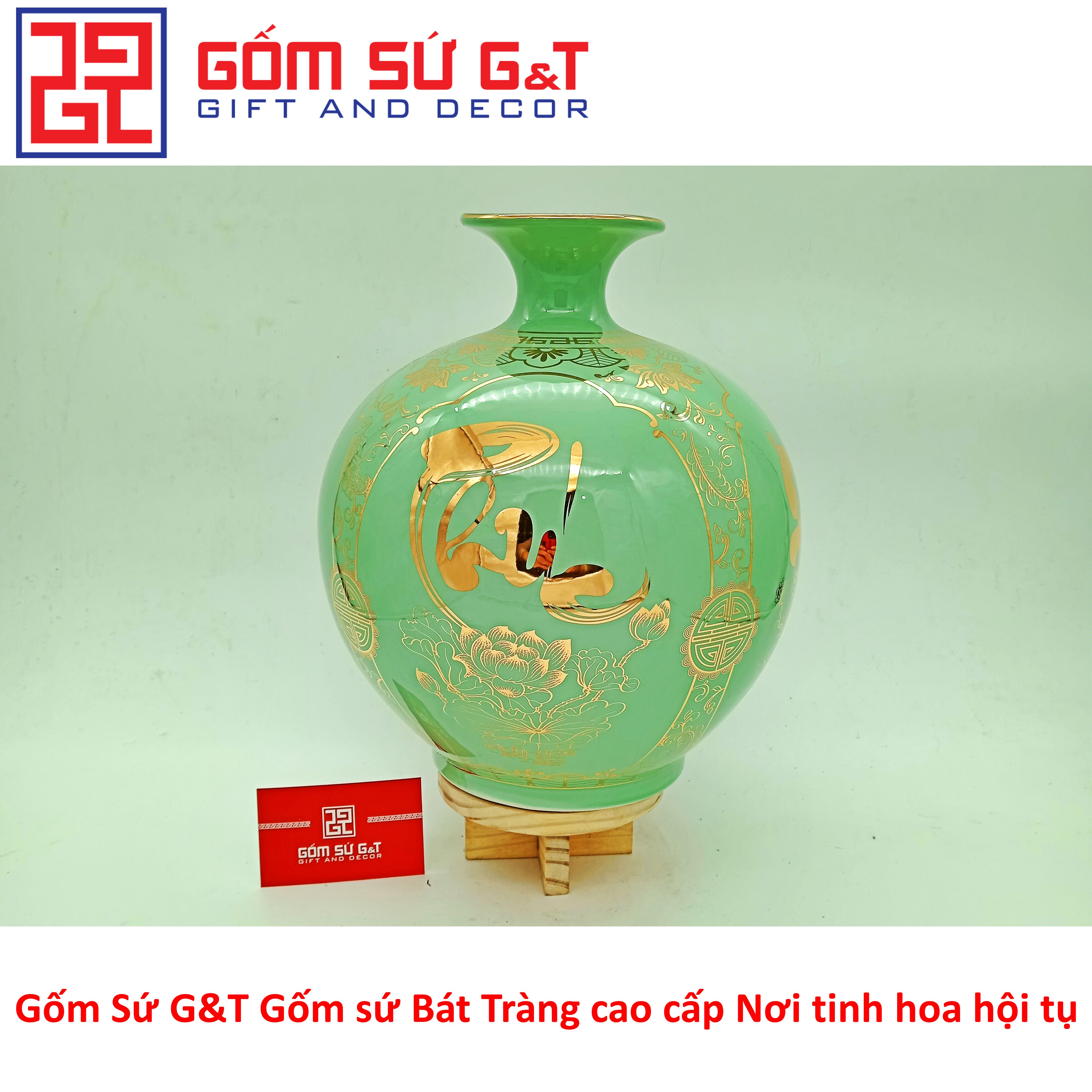 Bình hút tài lộc tứ cảnh Phúc Đức Tài Lộc vẽ vàng kim Gốm Sứ G&amp;T