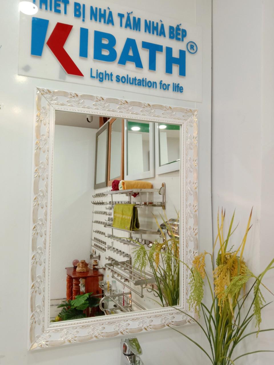 Gương soi Kibath khung màu trắng bảng 6 phân họa tiết vàng KT 60x80 cm KB-129