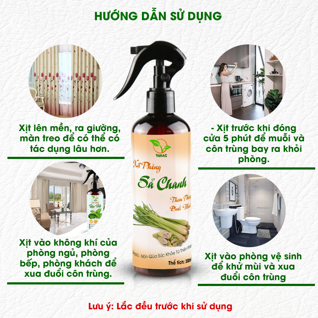 Xịt Thơm Phòng Khử Mùi Đuổi Muỗi Hương Sả Chanh Chai 300ml - Kháng Khuẩn, Khử Mùi Hôi, Đuổi Muỗi Và Các Loại Côn Trùng, Hương Thơm Thư Giãn, Thành Phần Tự Nhiên, An Toàn Cho Người Dùng