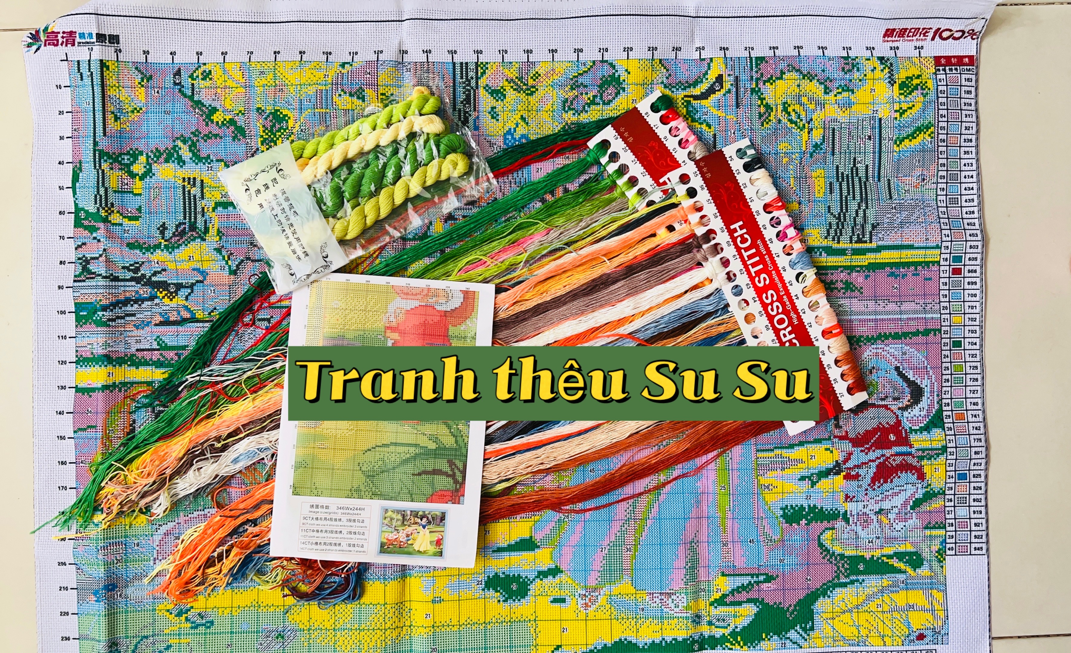 Tranh thêu kín Bạch tuyết và 7 chú lùn, kích thước 90 x 66 cm