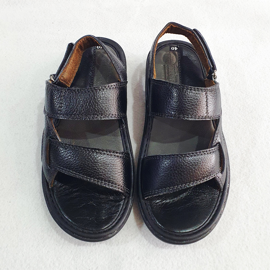 Giày sandal nam quai ngang da bò đế cao 3cm màu đen Trường Hải XDN07930