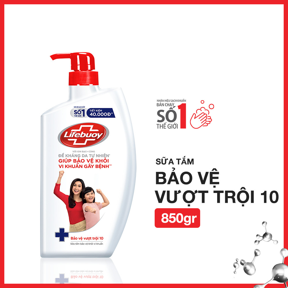 Sữa Tắm Lifebuoy Sạch Khuẩn Bảo Vệ Khỏi 99.9% Vi Khuẩn Chứa Ion Bạc+ Hỗ Trợ Cùng Đề Kháng Da Tự Nhiên Chai 800G