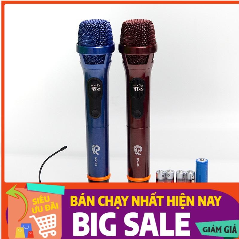 Bộ Micro Karaoke không dây MV08 (2 MIC) Công nghệ mới 2021 lời nhẹ hút âm tốt thiết kế đẹp Loa kéo - Bảo hành 12 Tháng