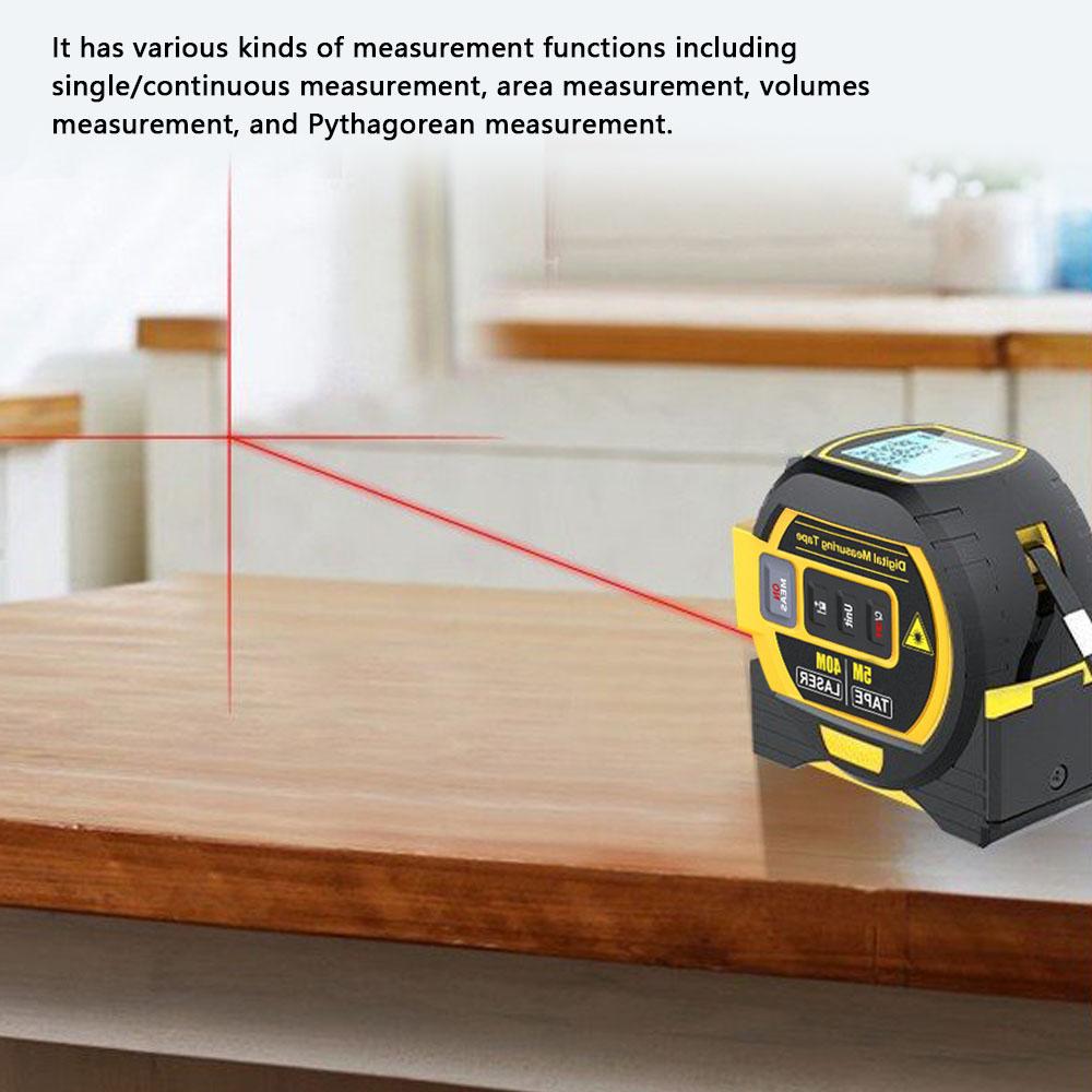 3in1 Laser Rangefinder 5m Tape Measure Ruler LCD Display with Backlight Distance Meter Building Measurement Device Area Volumes Surveying Equipment