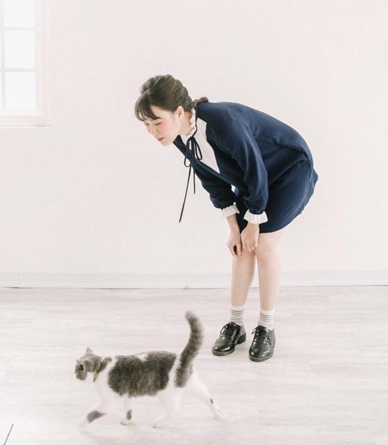 Đầm suông xanh tay dài