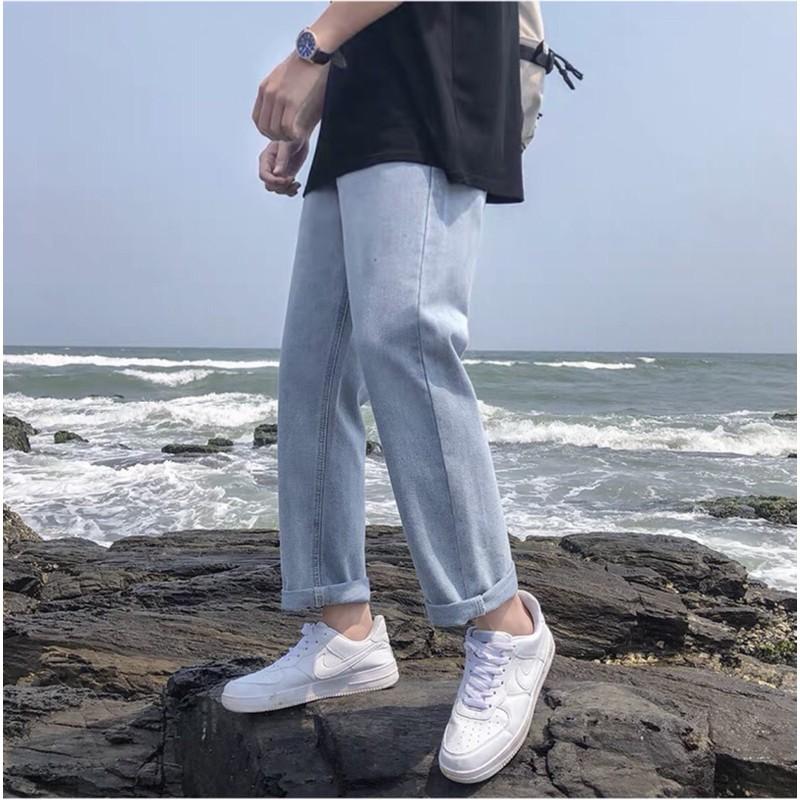 Quần jean baggy nam trơn xanh ống suông rộng mã TR03 style hàn quốc