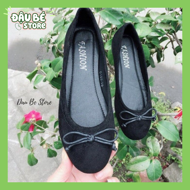 Giày Nhung Búp Bê Nữ Đế Bằng Dây Nơ Trơn Siêu Xinh Phong Cách Đơn Giản - DAUBE - G010